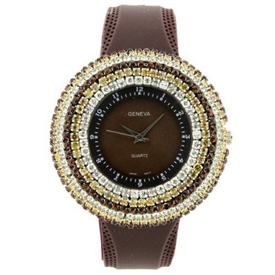 uHPW Rhinestone Face w/ Stripe Design - Brown 