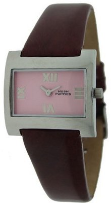 Hush Puppies HP.3460L.2512 Pink Rectangular Roman Numeral Burgundy Patent Leather Analog