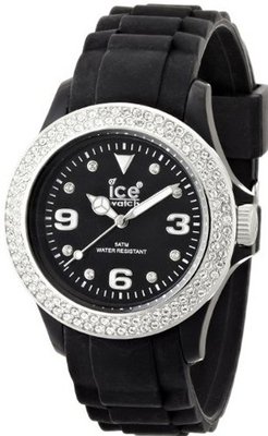 Unisex Black Resin Sili Stone Silicone Strap Crystal