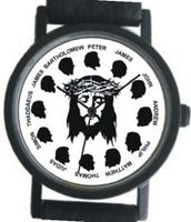 "Jesus Christ & the Twelve Apostles" on the Dial of the Small Size Black Case with a Black Strap and Buckle