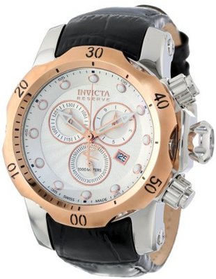 Invicta 10810 Venom Reserve Chronograph Silver Textured Dial Black Leather