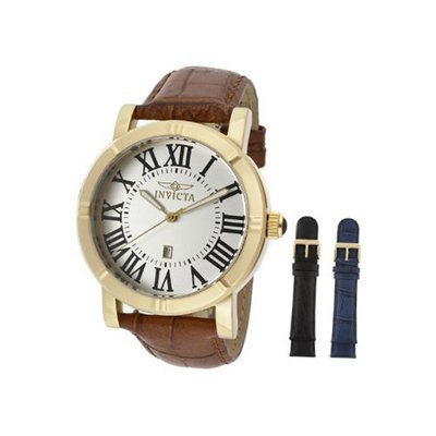Invicta 13971 Specialty Set Silver Dial Brown Leather with 2 Additional Straps