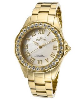 Invicta 14146 Angel White Mother-Of-Pearl Dial 18k Gold Ion-Plated Stainless Steel