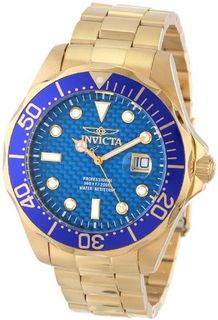 Invicta 14357 Pro Diver Blue Carbon Fiber Dial 18k Gold Ion-Plated Stainless Steel