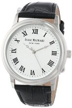 Isaac Mizrahi IMN03B Black Stainless Steel Polished Vintage Case Black Leather Strap