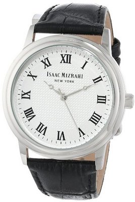 Isaac Mizrahi IMN03B Black Stainless Steel Polished Vintage Case Black Leather Strap