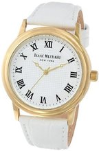 Isaac Mizrahi IMN03W White Gold Tone Polished Vintage Case White Leather Strap