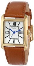 Isaac Mizrahi IMN04L Lug Gold Tone Tank Polished Case Roman Numeral Dial Luggage Leather Strap