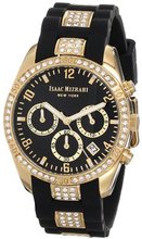 Isaac Mizrahi IMN15GB Gold Tone Crystal Case Crystal Accented Black Silicone Strap