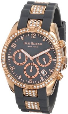 Isaac Mizrahi IMN15RG Gold Tone Crystal Case Crystal Accented Grey Silicone Strap