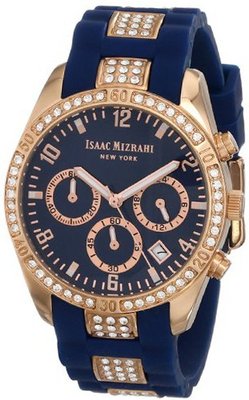 Isaac Mizrahi IMN15RN Gold Tone Crystal Case Crystal Accented Navy Silicone Strap