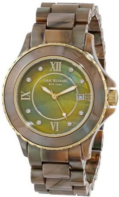 Isaac Mizrahi IMN38C Camo Ceramic Gold Tone Trim Bezel Camo Ceramic Bracelet