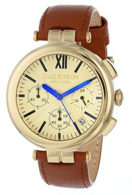 Isaac Mizrahi IMN50O Steel Polished Chrono Case Smooth Orange Leather Strap