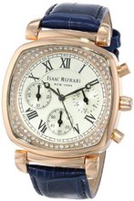 Isaac Mizrahi IMN54N Rose Gold Cushion Crystal Case Navy Leather Croco Embossed Leather Strap