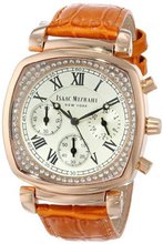 Isaac Mizrahi IMN54O Rose Gold Cushion Crystal Case Orange Leather Croco Embossed Leather Strap