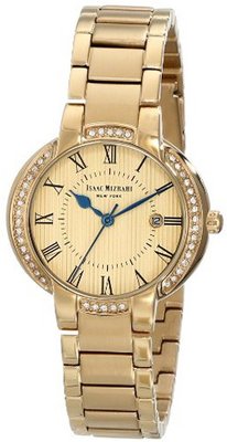 Isaac Mizrahi IMN62G Gold Tone Paved Case Steel Polished Brushed Link Bracelet