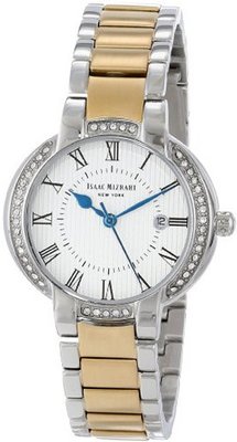 Isaac Mizrahi IMN62SG Stainless Steel Rose Gold Crystal Case Polished Brushed Link Bracelet