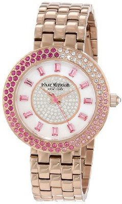 Isaac Mizrahi IMN65R Rose Gold Paved Case Steel Polished Brushed Link Bracelet