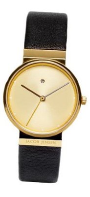 Jacob Jensen Dimension Series Quartz with Beige Dial Analogue Display and Black Leather Strap 855