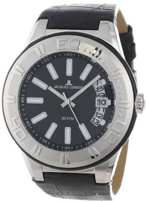 Jacques Lemans 1-1770A Miami Sport Analog Black Leather Strap