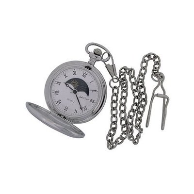 Jakob Strauss Silver Tone Sun & Moon Gents Pocket + 12 Inch Chain JAST09