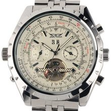 Jaragar 6 Hands Chrongraph Stainless Steel Hand wind Mechanical