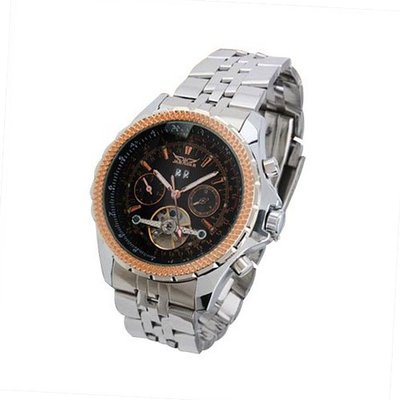 Jaragar 6 Hands Stainless Steel Black Mechanical Wrist