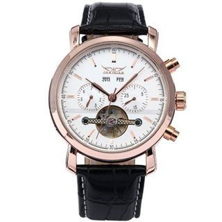 JARAGAR Automatic Mechanical White Classic Tourbillion Date Day Leather Sport PMW090