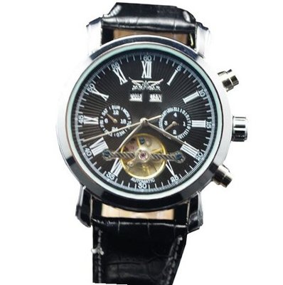 Jaragar BlacK Dial Tourbillon Date/Day Stainless Steel Hand wind Mechanical