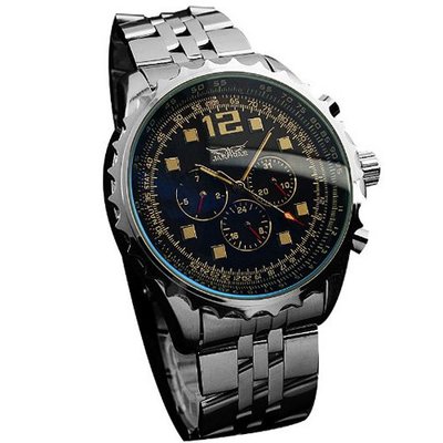 Jaragar  Stainless Steel Black Hand wind Mechanical