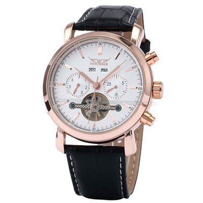 Jaragar Tourbillion Day  Leather White Dial Hand Wind Mechancial