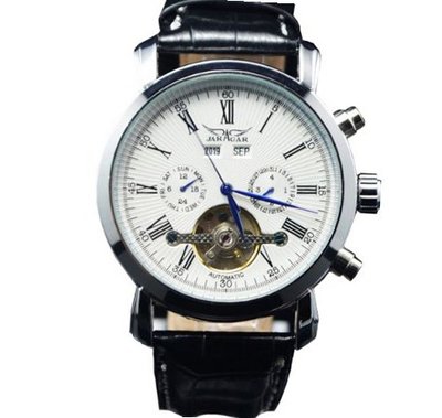 Jaragar White Dial Tourbillon Date/Day Stainless Steel Hand wind Mechanical