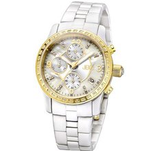 JBW J6252J Novella Pearlized 18K Gold-Plated Stainless Steel Chronograph 36 Diamonds
