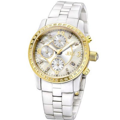 JBW J6252J Novella Pearlized 18K Gold-Plated Stainless Steel Chronograph 36 Diamonds