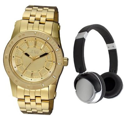 JBW J6271-setB 18K Gold-Plated Stainless Steel 11 Diamond Bezel and Headphone Set
