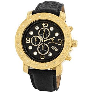 JBW JB-6116L-B "Tazo" 18K Gold-Plated Chronograph Genuine Leather Diamond