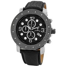 JBW JB-6116L-F "Tazo" Black Ion-Plated Chronograph Genuine Leather