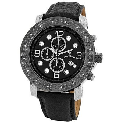 JBW JB-6116L-F "Tazo" Black Ion-Plated Chronograph Genuine Leather