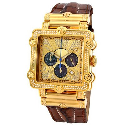 JBW JB-6215-238-A "Phantom" Brown Diamond And Gold Bezel Leather Band
