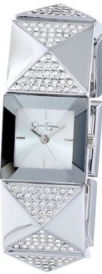 Jessica Simpson JS006B Square Case Analog Stretch Bracelet and Pyramid Studs