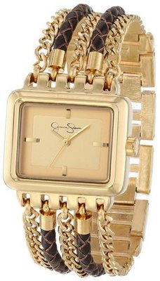 Jessica Simpson JS023B Rectangle Case Analog Multi-Chain and Braided Band