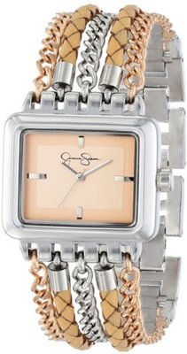 Jessica Simpson JS023E Rectangle Case Analog Multi-Chain and Braided Band