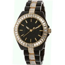 Jet Set St- Tropez Ladies (Black Dial; Black Band; Crystals Bezel; Gold