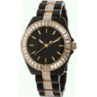 Jet Set St- Tropez Ladies (Black Dial; Black Band; Crystals Bezel; Gold