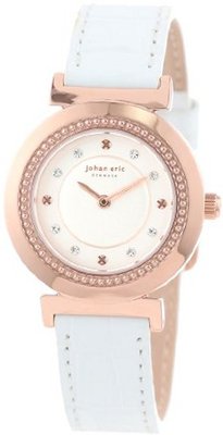 Johan Eric JE1200-09-001 Djursland Rose Gold Ion-Plated Stainless Steel White Leather Swarovski Crystal