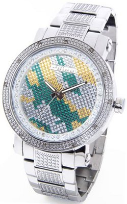 JOJINO Real Diamond by Joe Rodeo Silver Tone Case Metal Band Mosaic Patterned Face MJ-8019