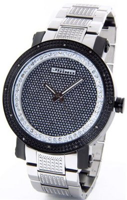 JOJINO Real Diamond by Joe Rodeo Two Tone Black Case Silver Metal Band Black Face MJ-8021