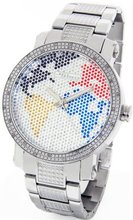 JOJINO Real Diamond by Joe Rodeo World Map Silver Tone Case Metal Band MJ-1030