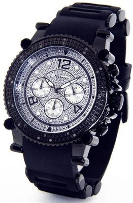 uJoJino JOJINO Real Diamond by Joe Rodeo Chronograph Black Case Black Rubber Band MJ-1131A 