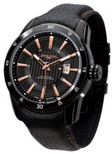 Jorg Gray 3700 Circle and Stripe PVD 45mm - Black/Rose Gold Dial, Black Leather Strap JG3700-12